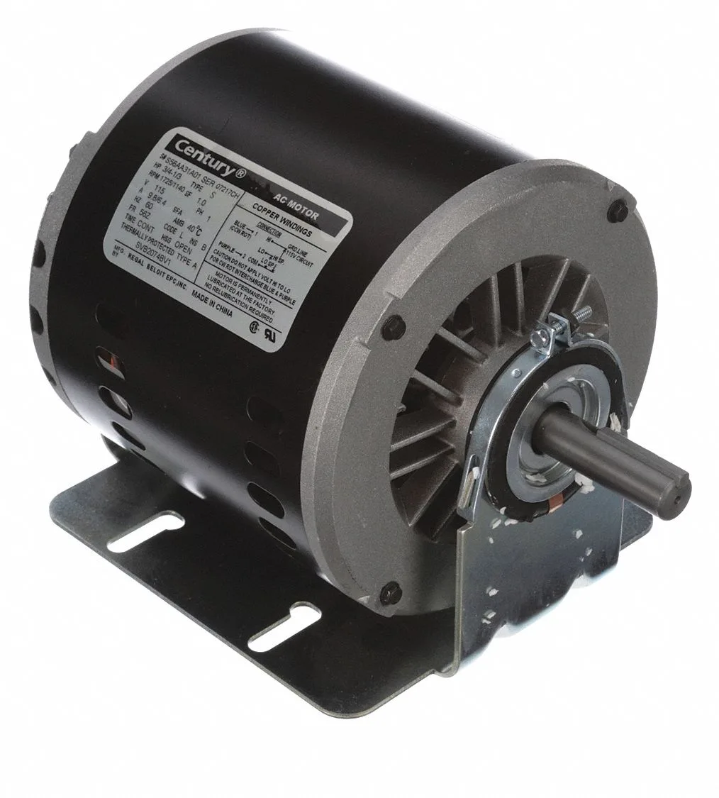 CENTURY Evaporative Cooler Motor: 2 Speed, 1/3, 3/4 HP, 1,725/1,140 Nameplate RPM, 115V AC, 56 Frame