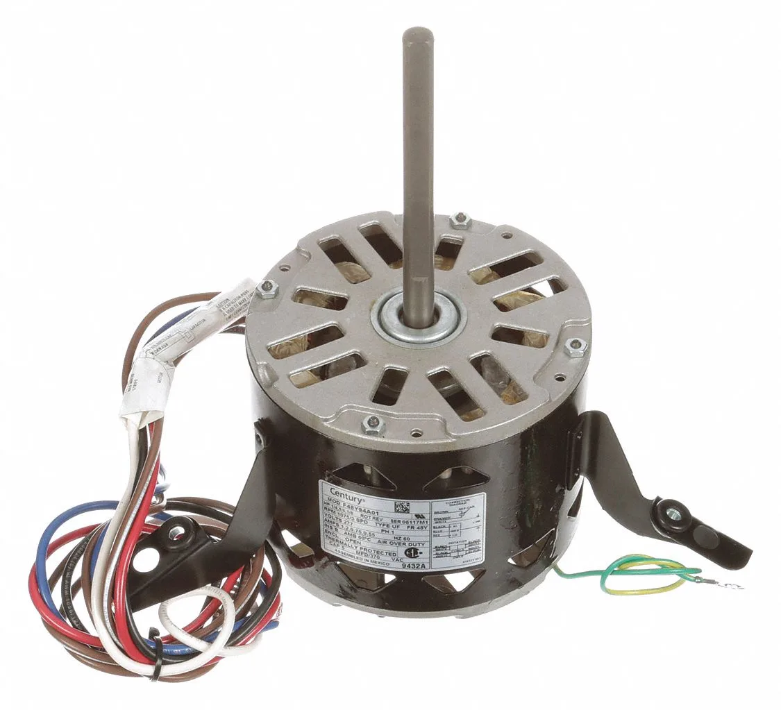 CENTURY Motor: 1/4/1/6/1/8 HP, 1,075 Nameplate RPM, 277V AC, 48Y Frame, 0.55/0.75/1.2 Full Load Amps
