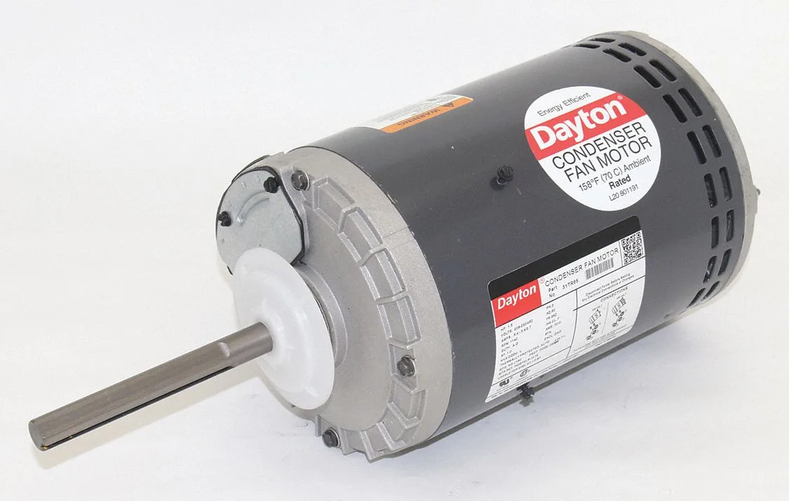 DAYTON Condenser Fan Motor: Band Mount, Open Air-Over, 1 1/2 HP, 1,140 Nameplate RPM, 1 Speed, Auto DAYTON Condenser Fan Motor: Band Mount, Open Air-Over, 1 1/2 HP, 1,140 Nameplate RPM, 1 Speed, Auto