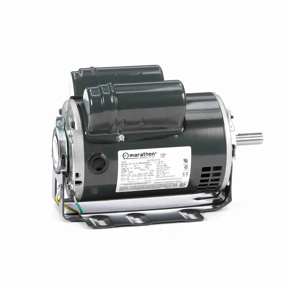Marathon D115 Capacitor Start/Run Blower Motor, 6-1/2" Dia., 1-1/2 HP, 3450 RPM Marathon D115 Capacitor Start/Run Blower Motor, 6-1/2" Dia., 1-1/2 HP, 3450 RPM