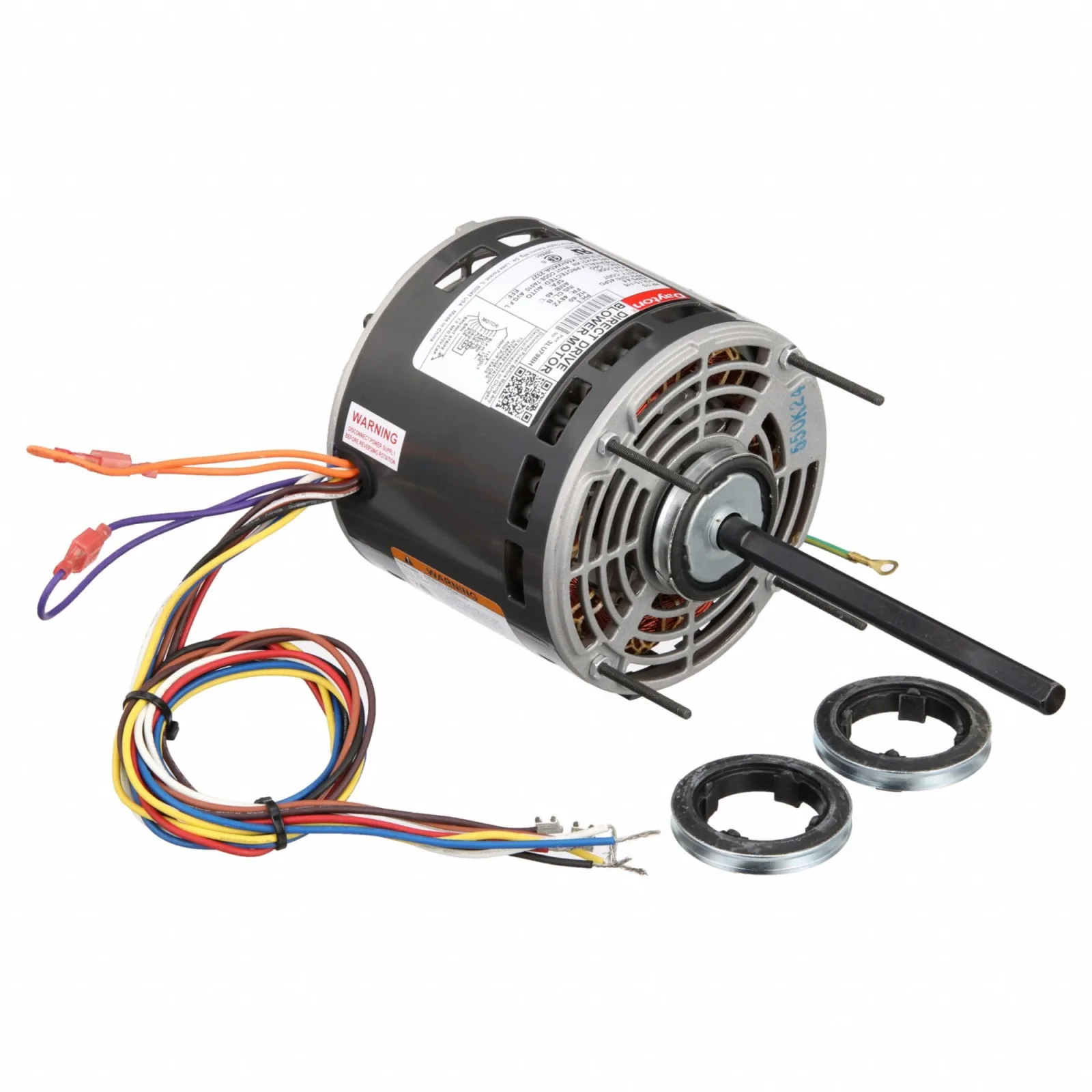 DAYTON Direct Drive Blower Motor: 4 Speed, Open Air-Over, Stud Mount, 1/3 HP, 1,075 Nameplate RPM, B DAYTON Direct Drive Blower Motor: 4 Speed, Open Air-Over, Stud Mount, 1/3 HP, 1,075 Nameplate RPM, B