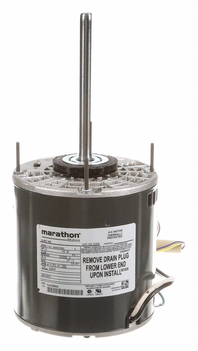 MARATHON MOTORS Direct Drive Blower Motor: 1 Speed, Open Air-Over, Ring Mount, 1/3 HP, 230V AC, Auto MARATHON MOTORS Direct Drive Blower Motor: 1 Speed, Open Air-Over, Ring Mount, 1/3 HP, 230V AC, Auto