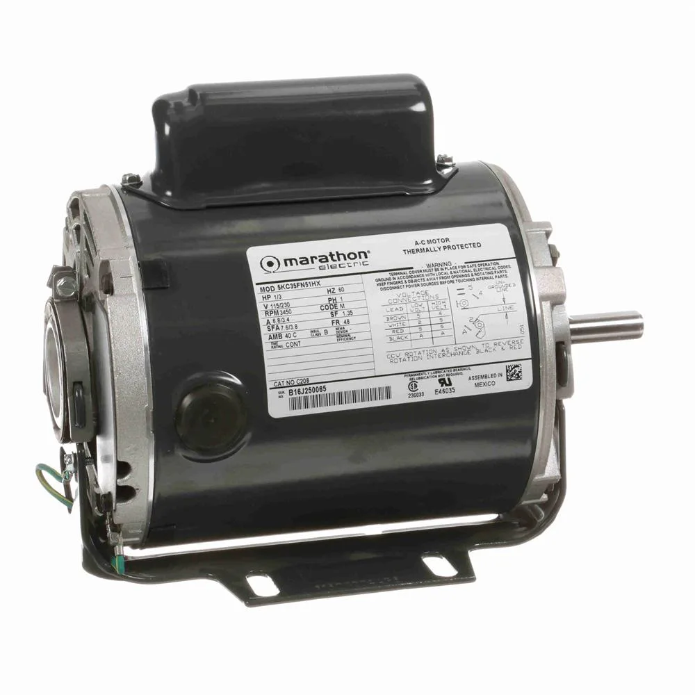 Marathon C208 Capacitor Start Blower Motor, 5-5/8" Dia., 1/3 HP, 3450 RPM Marathon C208 Capacitor Start Blower Motor, 5-5/8" Dia., 1/3 HP, 3450 RPM