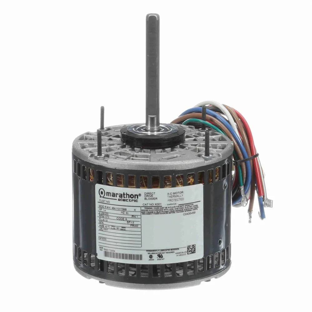 موتور بلوور مكثف دائم PSC نقل مباشر Marathon X001، قطر 5-5/8 بوصة، 1/4 حصان، 1075 لفة/دقيقة موتور بلوور مكثف دائم PSC نقل مباشر Marathon X001، قطر 5-5/8 بوصة، 1/4 حصان، 1075 لفة/دقيقة