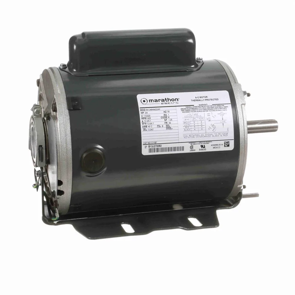 موتور بلوور بدء بمكثف Marathon C1187، قطر 6-1/2 بوصة، 3/4 حصان، 1425 لفة/دقيقة موتور بلوور بدء بمكثف Marathon C1187، قطر 6-1/2 بوصة، 3/4 حصان، 1425 لفة/دقيقة