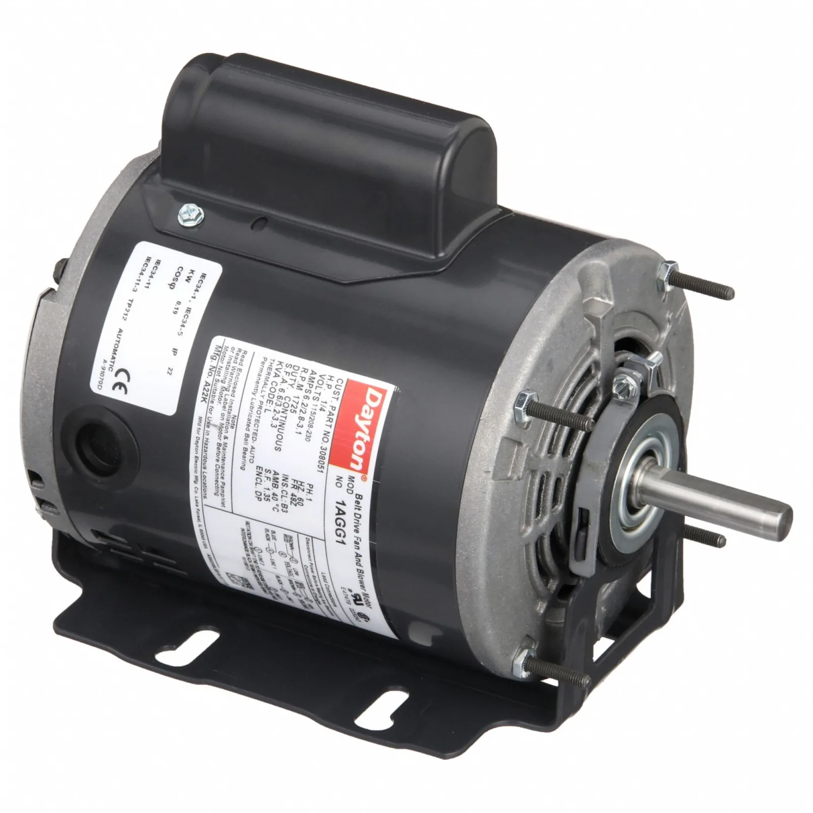 APPROVED VENDOR Belt Drive Motor: 1 Speed, Open Dripproof, Cradle Base Mount, 1/4 HP, 48YZ Frame APPROVED VENDOR Belt Drive Motor: 1 Speed, Open Dripproof, Cradle Base Mount, 1/4 HP, 48YZ Frame