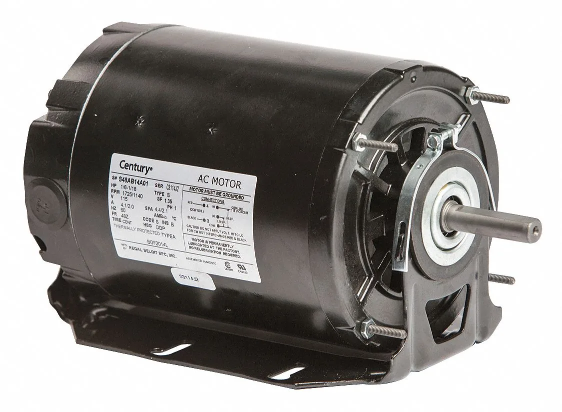 CENTURY Belt Drive Motor: 2 Speed, Open Dripproof, Cradle Base Mount, 1/18/1/6 HP, 115V AC, Auto CENTURY Belt Drive Motor: 2 Speed, Open Dripproof, Cradle Base Mount, 1/18/1/6 HP, 115V AC, Auto