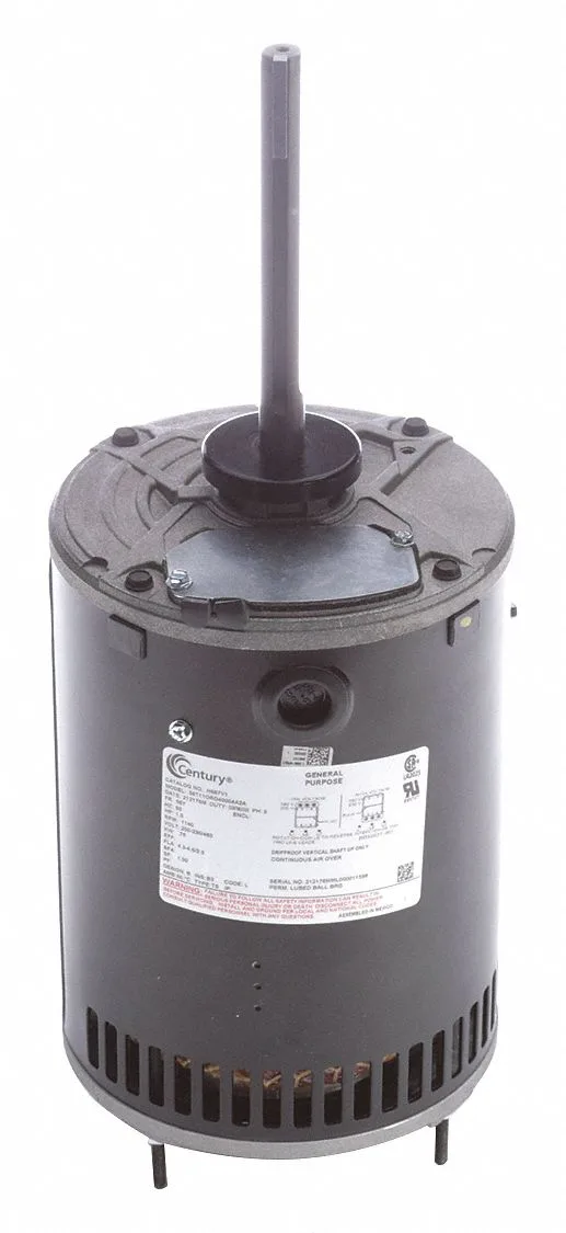 CENTURY Condenser Fan Motor: Stud Mount, Open Air-Over, 1 HP, 1,140 Nameplate RPM, 1 Speed, Auto CENTURY Condenser Fan Motor: Stud Mount, Open Air-Over, 1 HP, 1,140 Nameplate RPM, 1 Speed, Auto