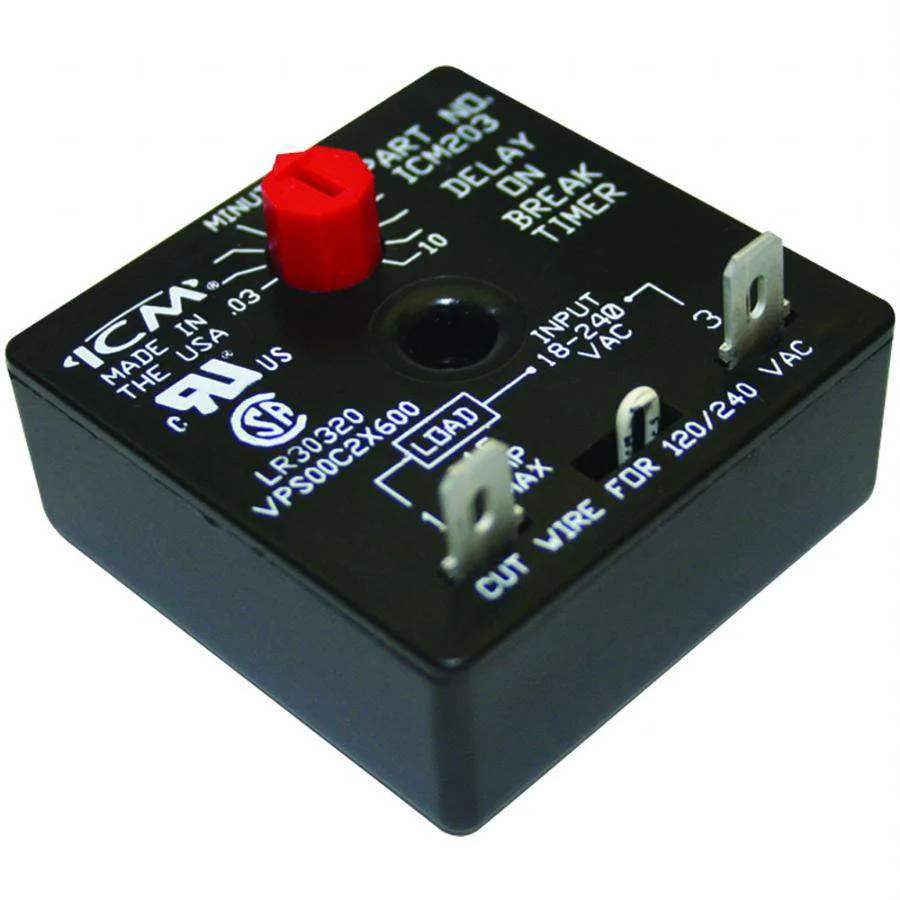 مؤقت تأخير عند الفصل ICM Controls ICM203B، تأخير 0.03-10 دقيقة، 18-240 VAC مؤقت تأخير عند الفصل ICM Controls ICM203B، تأخير 0.03-10 دقيقة، 18-240 VAC