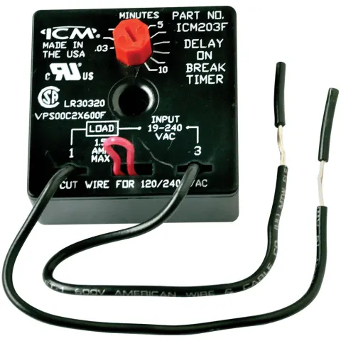 ICM Controls ICM203FB Delay on Break Timer, 0.03-10 Min, 18-240 VAC, 6" Leads