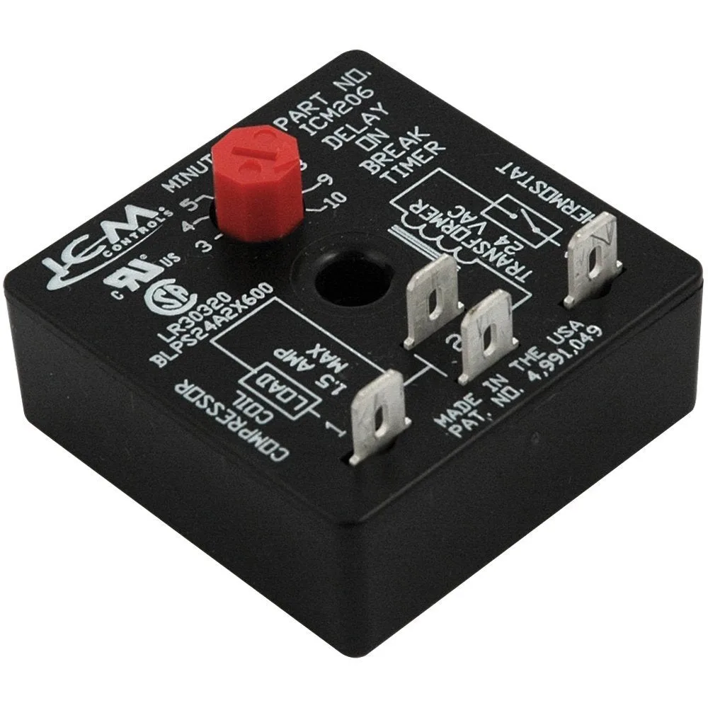 مؤقت تأخير عند الفصل ICM Controls ICM206B، تأخير 3-10 دقائق، 18-30 VAC مؤقت تأخير عند الفصل ICM Controls ICM206B، تأخير 3-10 دقائق، 18-30 VAC
