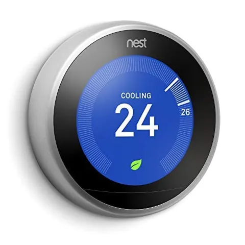 Nest Google T3007Es Learning Thermostat, 3rd Gen, Smart Stainless Steel, Works With Alexa