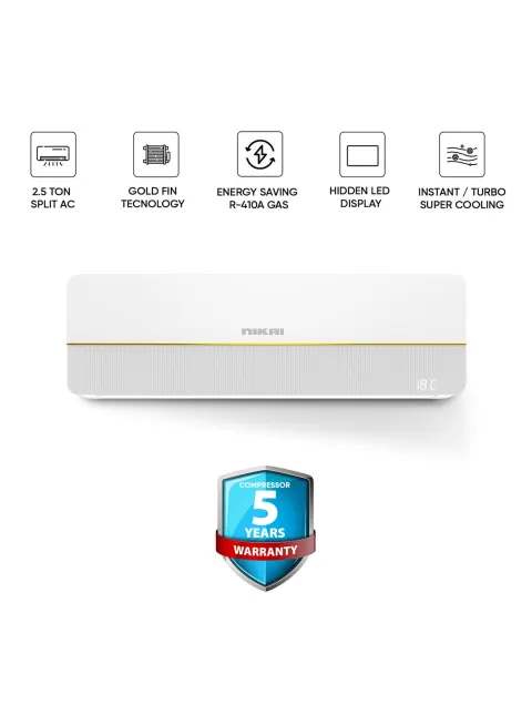 NIKAI 2.5 Ton Split AC, Energy Efficient Cooling with T3 Tropical Rotary Compressor, Turbo Mode with 4 Way Swing, 30000 BTU…