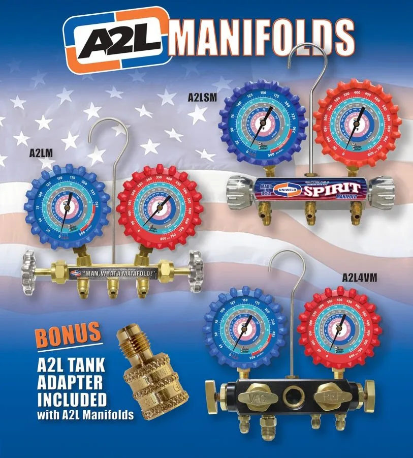 مانيفولد بمقاييس ضغط Uniweld، R32 / R454B / R448A / R410A مانيفولد بمقاييس ضغط Uniweld، R32 / R454B / R448A / R410A