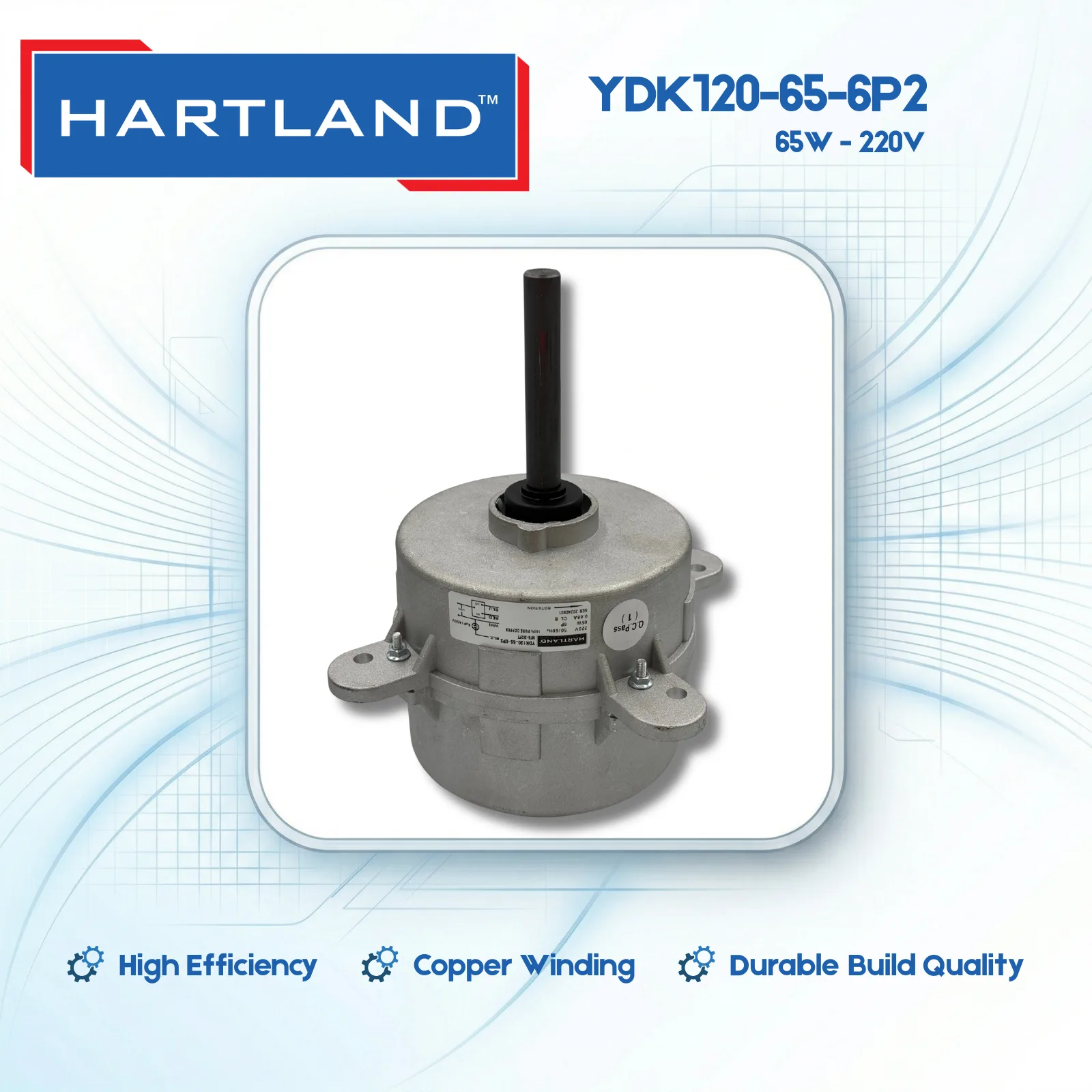 YDK120-65-6P2 - 220V 65W Hartland HVAC Motor YDK120-65-6P2 - 220V 65W Hartland HVAC Motor